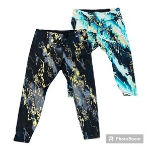 Old native active gold foil Marble Print powersoft high rise 7/8 Leggings 3X